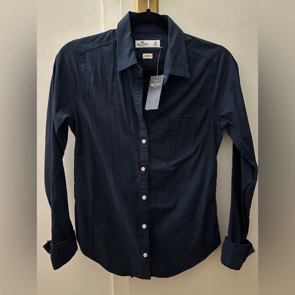 Hollister Women's Navy Button-Down Shirt